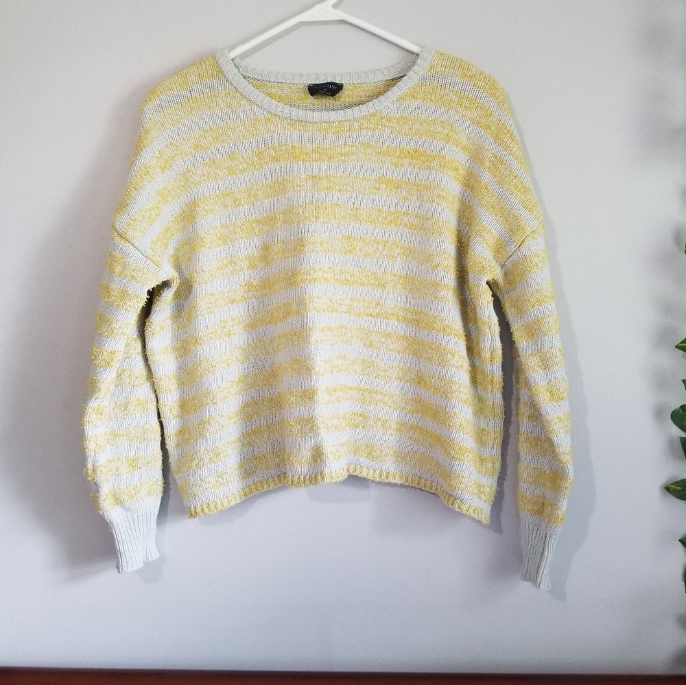 Blank Paige Yellow Striped Boxy Pullover Womens Sweater SM Crew Neck